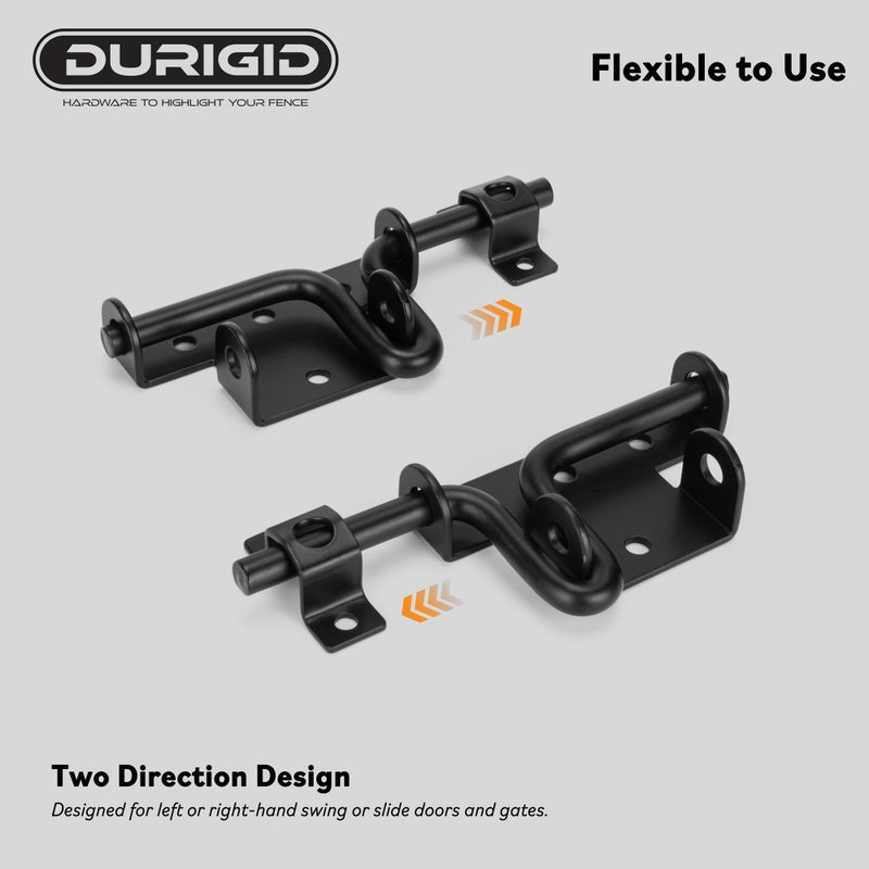 DURIGID Slide Bolt Gate Latch Heavy Duty Gate Locks for Outdoor Fence, Door Latch with Padlock Hole for Shed Door, Wooden Fence, Yard Door, Outdoor Latch, Black 2 Pack - Image 5